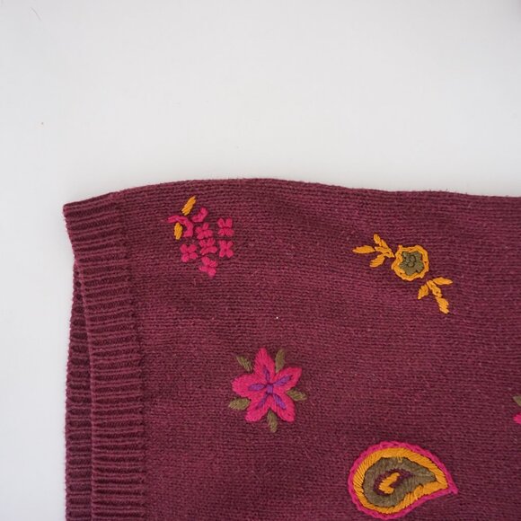 Vintage Studio Michelle Stuart Maroon Cotton Knit Floral V-Neck Sweater M - Picture 8 of 11